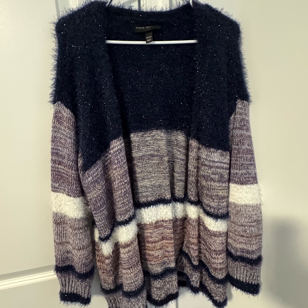 Lane Bryant Navy and Purple Striped Cardigan